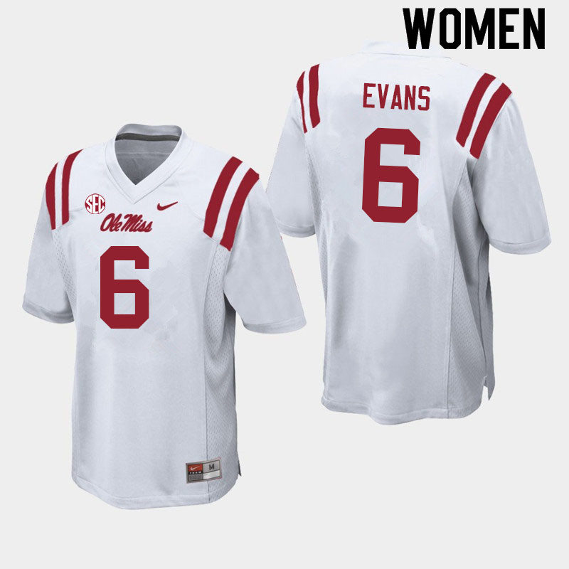 Women #6 Zach Evans Ole Miss Rebels College Football Jerseys Sale-White - Click Image to Close